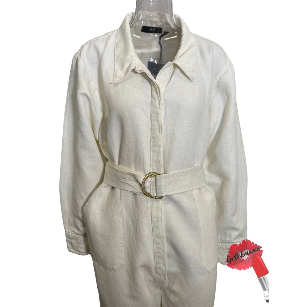 Able Charlyn Jumpsuit Women Large Cream Antique White Button Down One Piece NWT - Picture 6 of 16